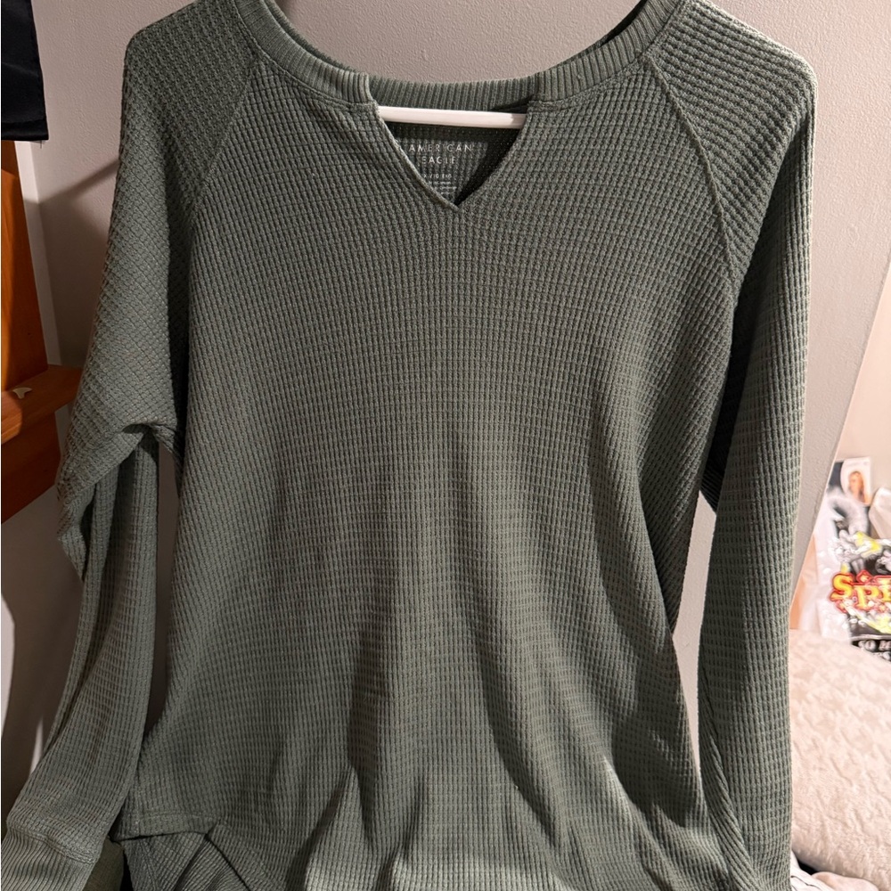 American Eagle Outfitters Olive Knit Long Sleeve Top